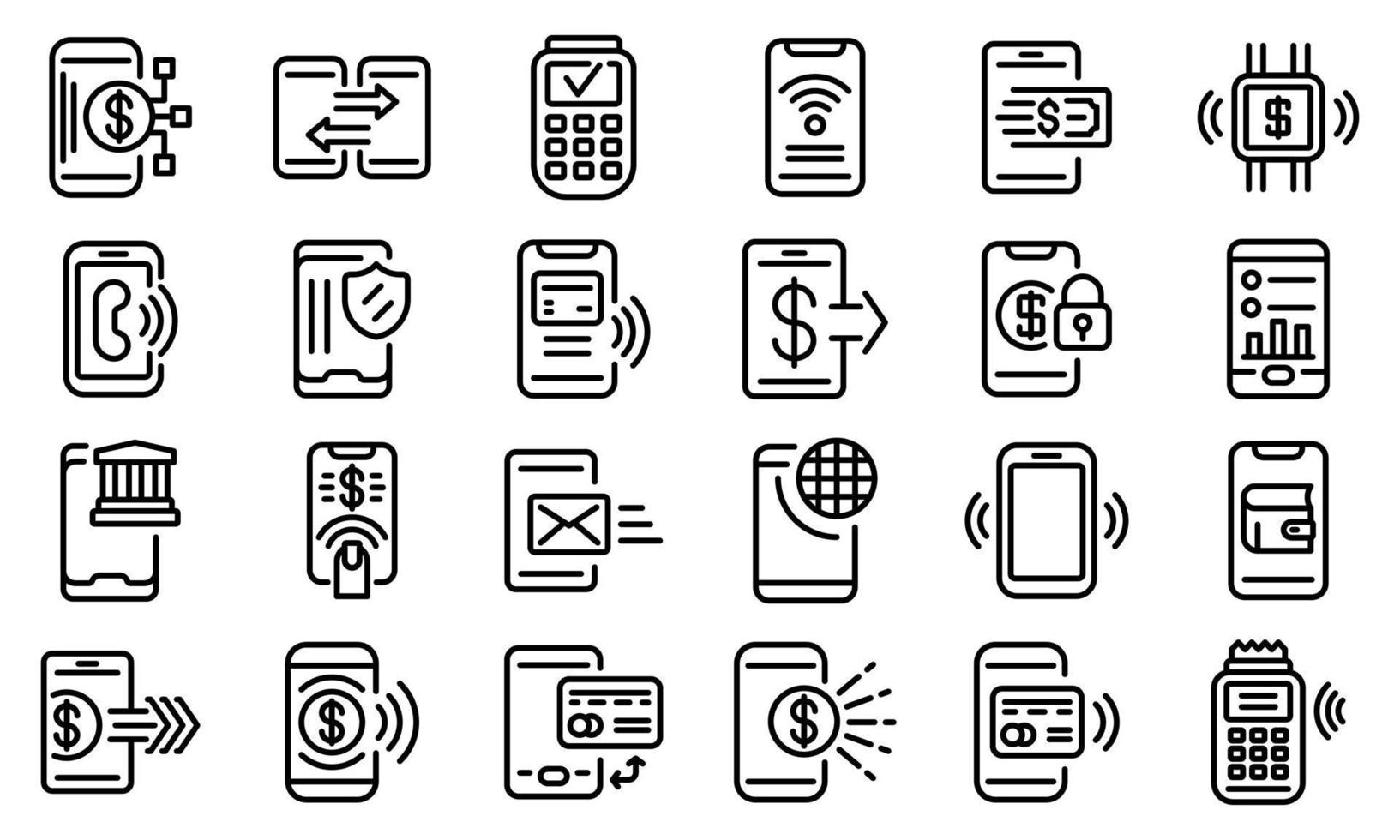 conjunto de ícones de pagamento móvel, estilo de estrutura de tópicos vetor