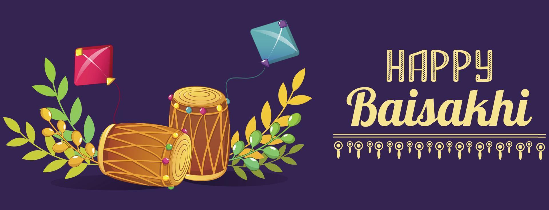 banner de conceito de bateria baisakhi feliz, estilo de desenho animado vetor