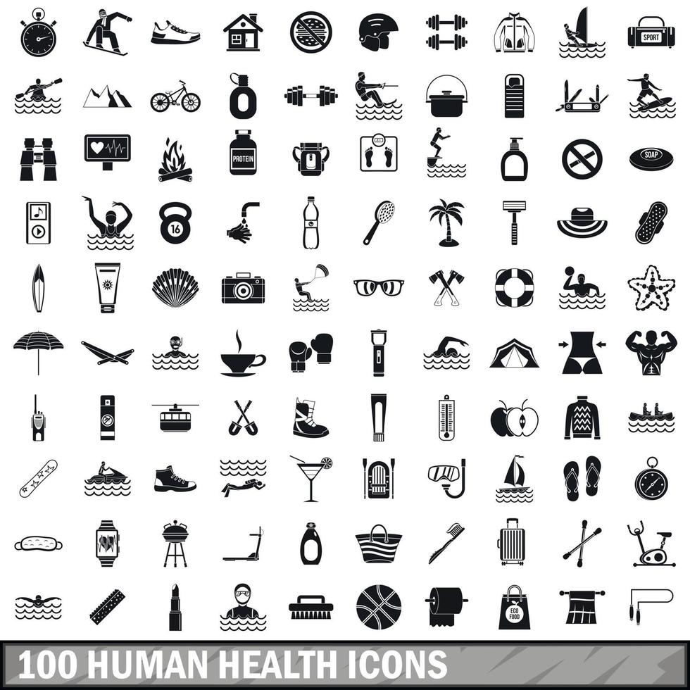 conjunto de 100 ícones de saúde humana, estilo simples vetor