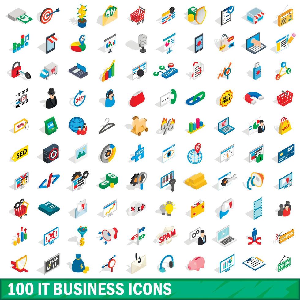conjunto de 100 ícones de negócios, estilo 3d isométrico vetor