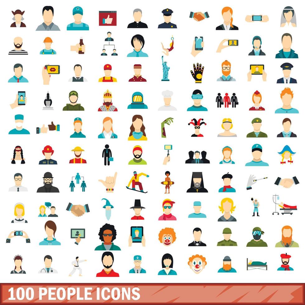 conjunto de ícones de 100 pessoas, estilo simples vetor