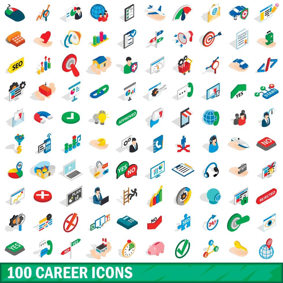 conjunto de 100 ícones de carreira, estilo 3d isométrico vetor