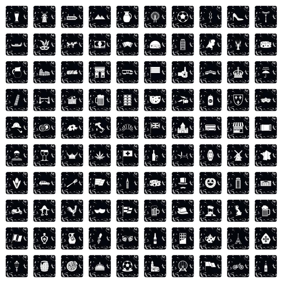 conjunto de ícones de 100 países da europa, estilo grunge vetor