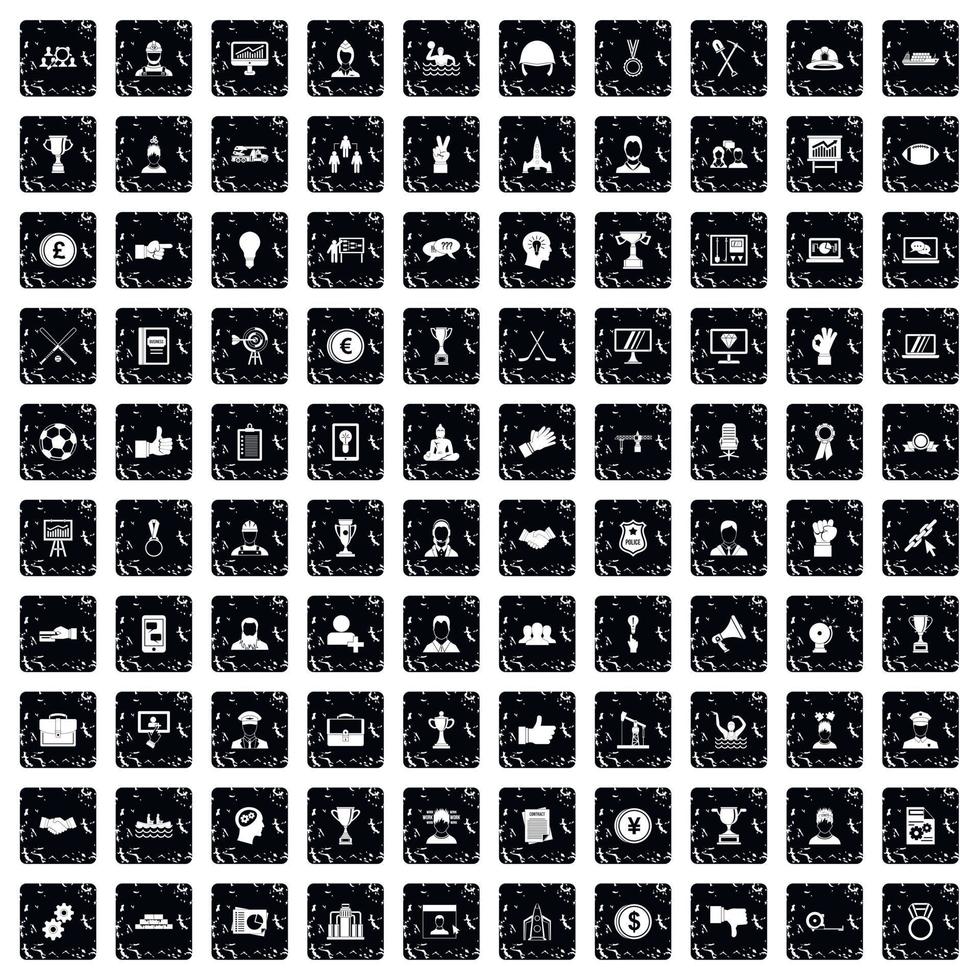conjunto de 100 ícones de liderança, estilo grunge vetor