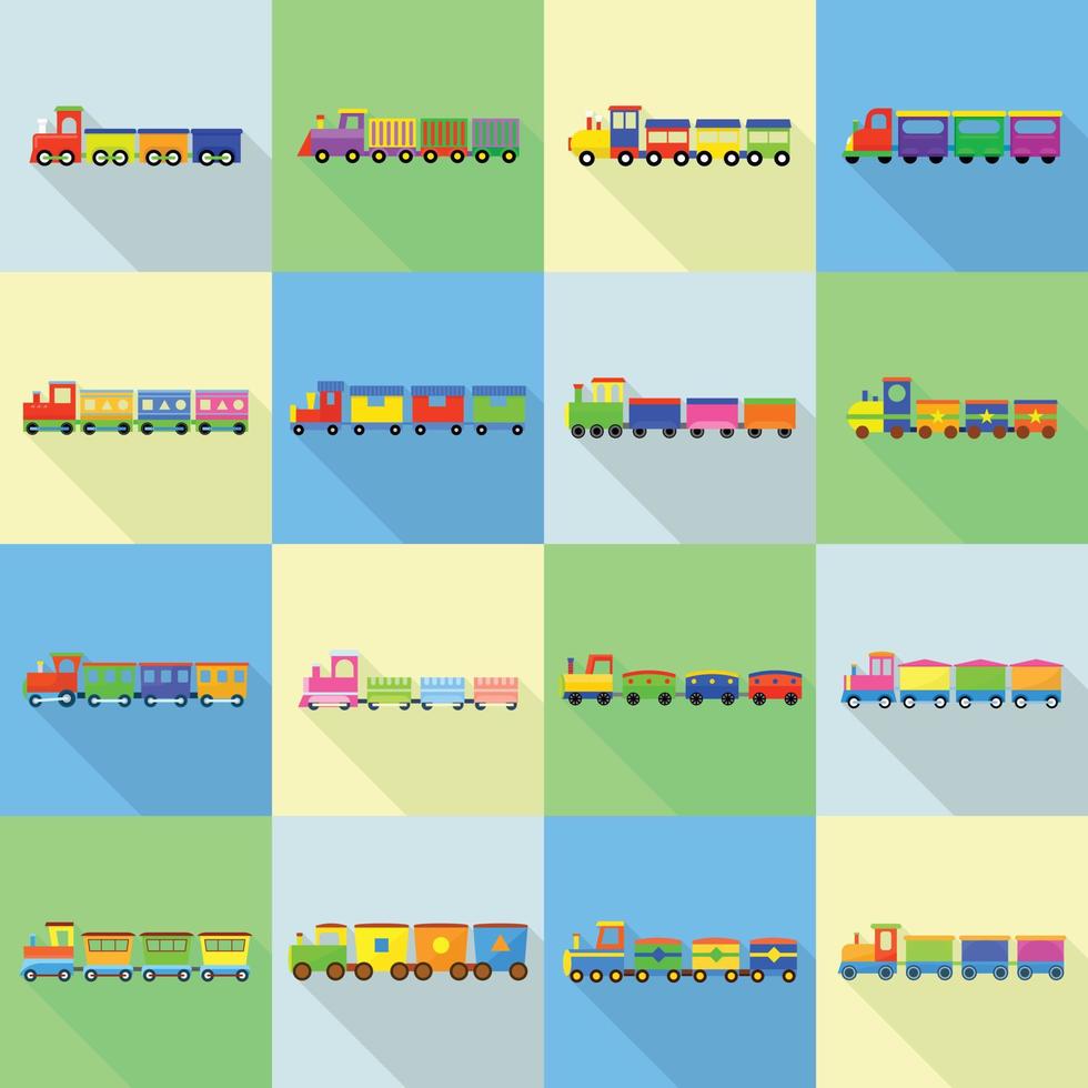 conjunto de ícones de crianças de brinquedo de trem, estilo simples vetor
