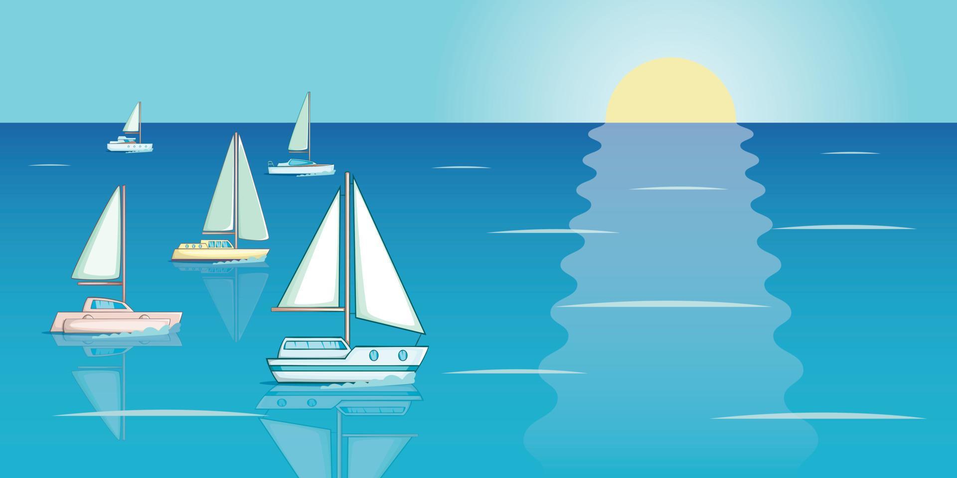 banner de regata de iates horizontal, estilo cartoon vetor