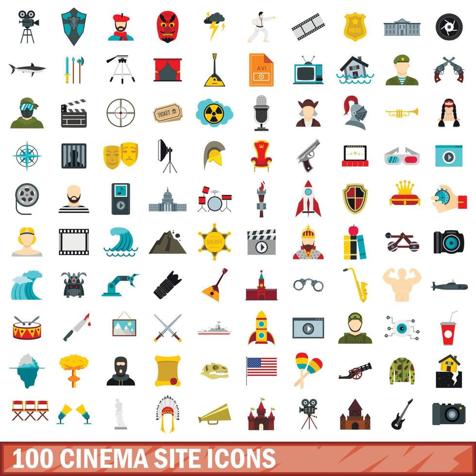 Conjunto de 100 ícones de site de cinema, estilo simples vetor