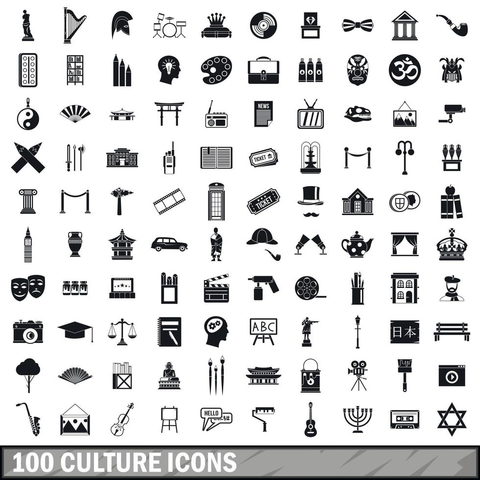 conjunto de 100 ícones de cultura, estilo simples vetor