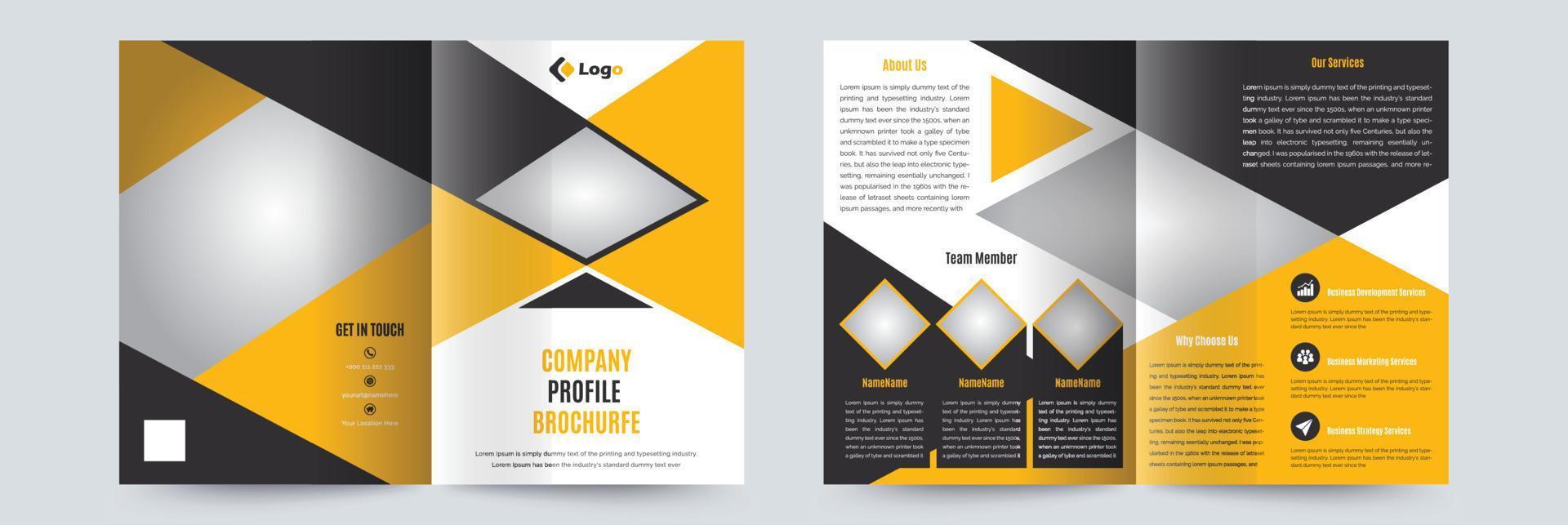 modelo de design de brochura de perfil de empresa laranja preto adepto de projetos multiuso vetor