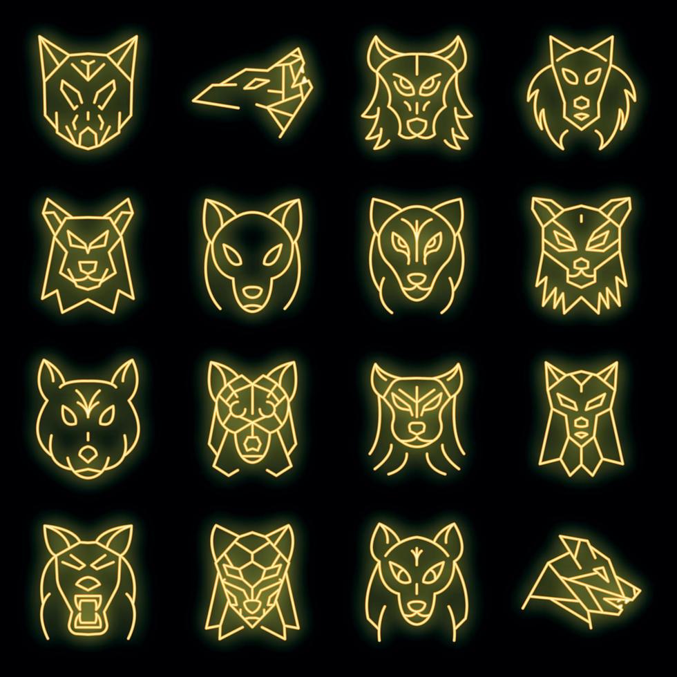 conjunto de ícones de lobo neon vetorial vetor