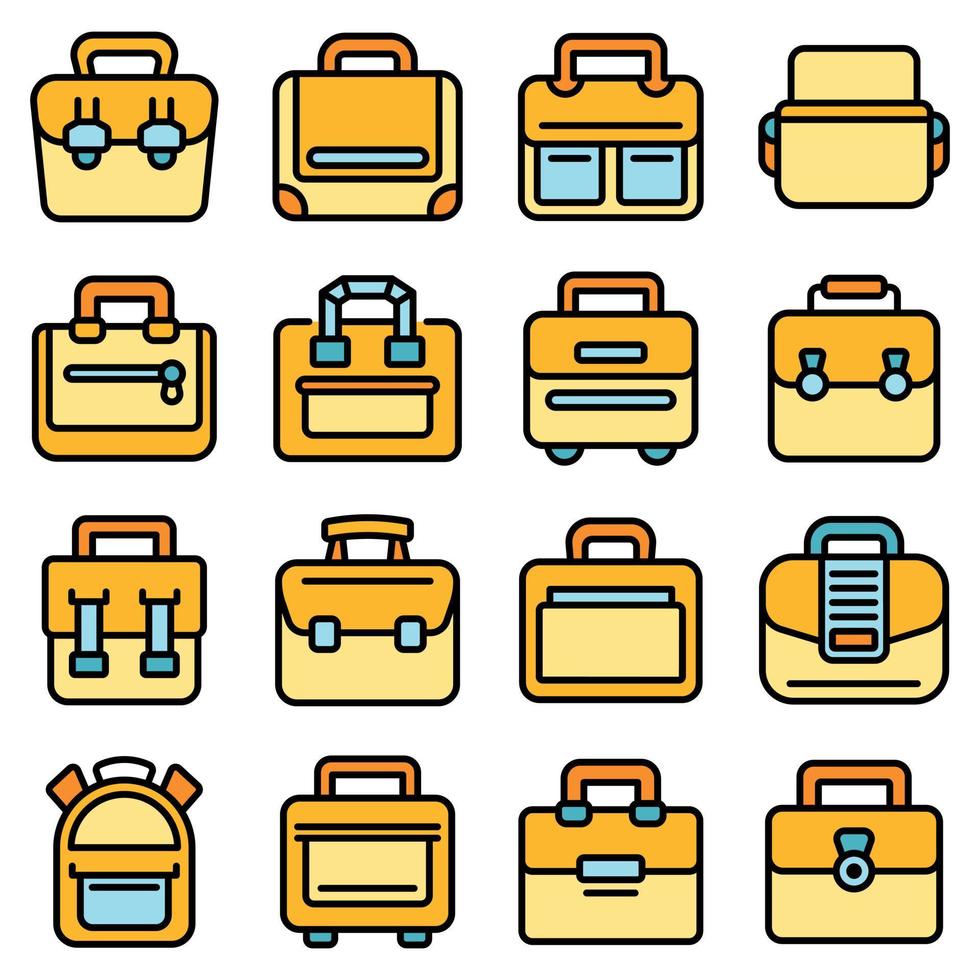 conjunto de ícones de bolsa de laptop plano de vetor