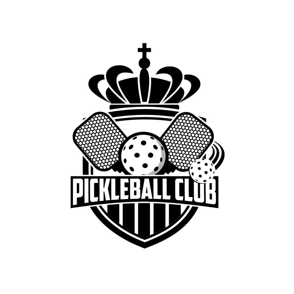 distintivo do logotipo da comunidade de pickleball da coroa com fundo branco vetor
