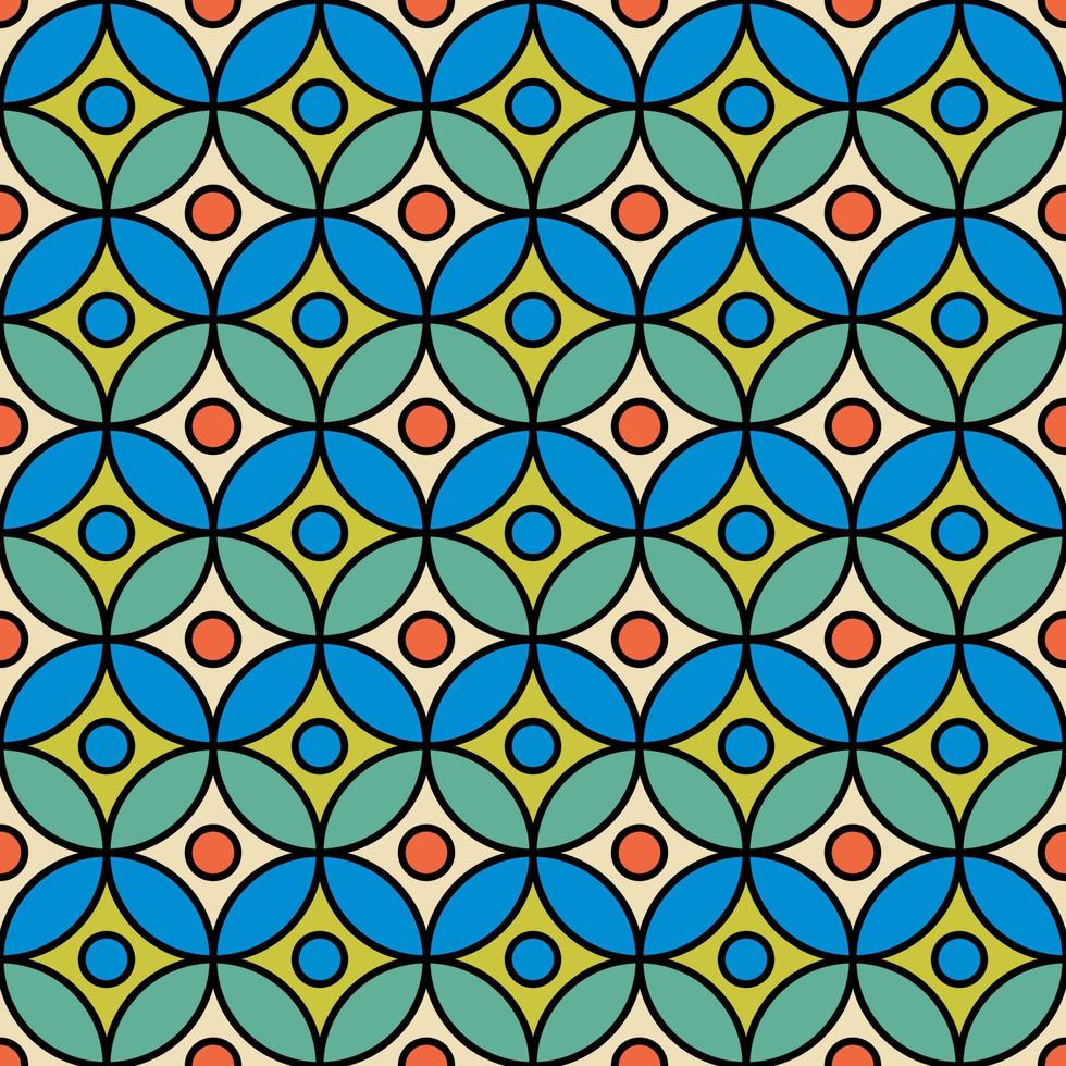 vintage padrão colorido com círculo de cor azul, verde e laranja. ilustração vetorial para papel de parede, design gráfico de tecido ab. ornamento de estilo art déco para azulejo. arte da moda nas vibes dos anos 70 e 80. vetor