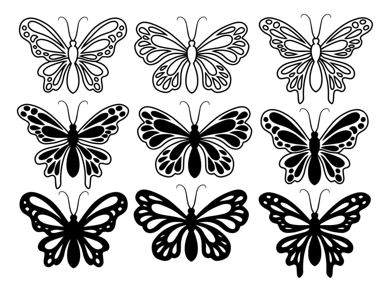 ilustração de doodle de arte de linha de borboleta vetor