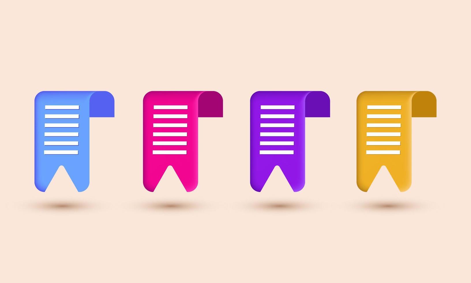 conjunto de renderização 3d único ícone de design de documentos empilhar folhas de papel confirmadas coloridas isoladas em vetor
