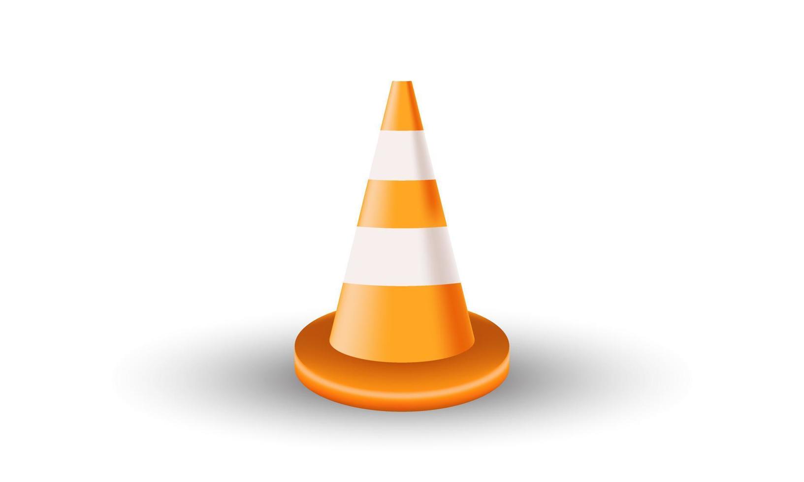 cone de tráfego de ícone 3d realista único em laranja isolado em vetor