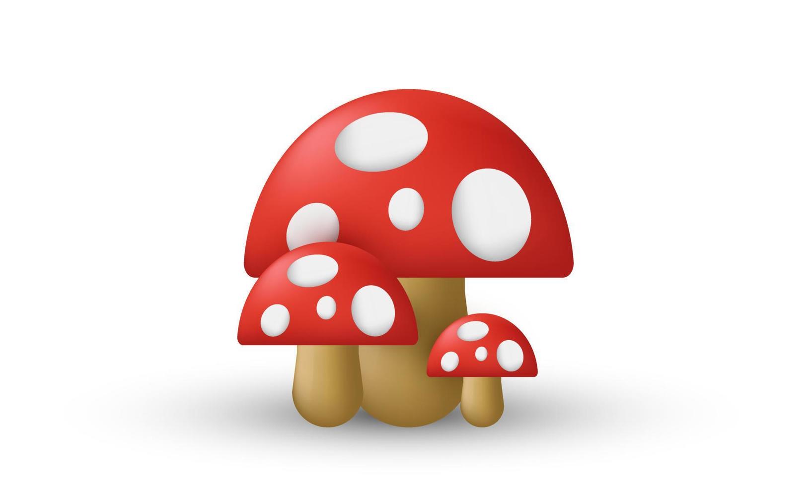 ícone de design exclusivo de três vegetais 3d cogumelos isolado em vetor