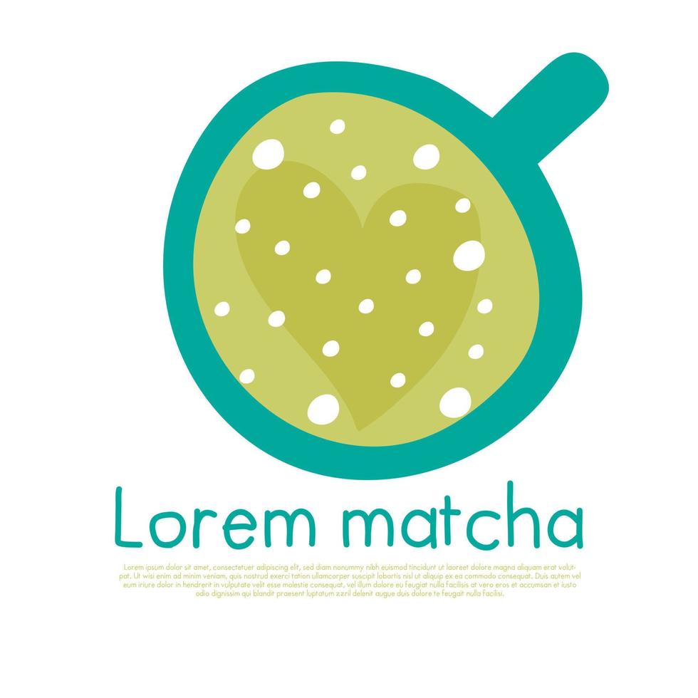 bebida matcha decorada com coração. ilustração desenhada à mão. chá matcha verde orgânico para cerimônia. ilustração vetorial vetor