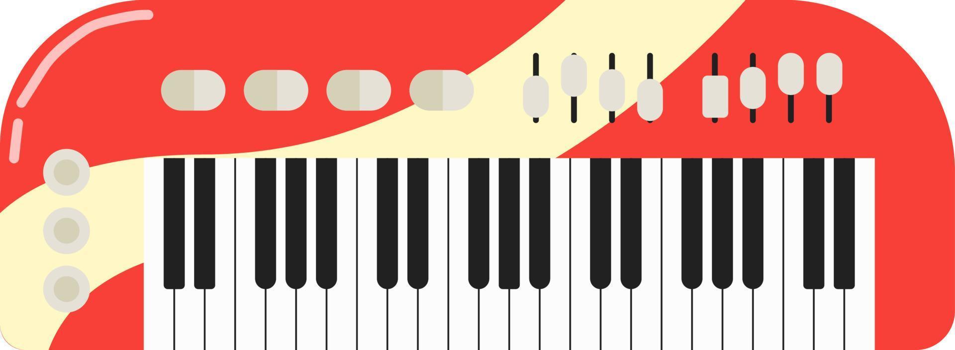 teclado de piano vermelho. sintetizador musical de desenho animado. ilustração vetorial isolada no branco. vetor