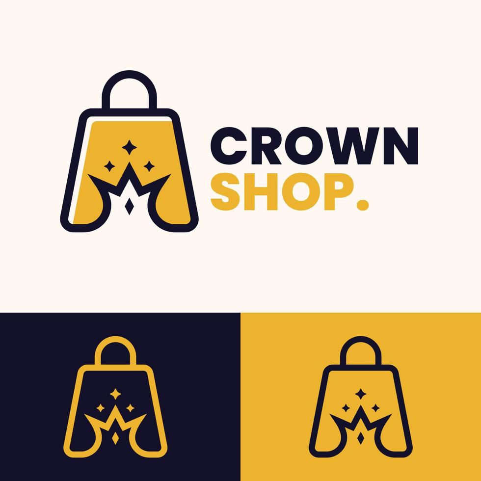 design de logotipo de sacola de compras de coroa minimalista simples vetor