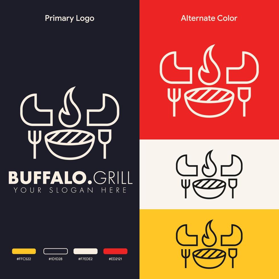 design de logotipo de cabeça de búfalo de churrasco minimalista simples vetor