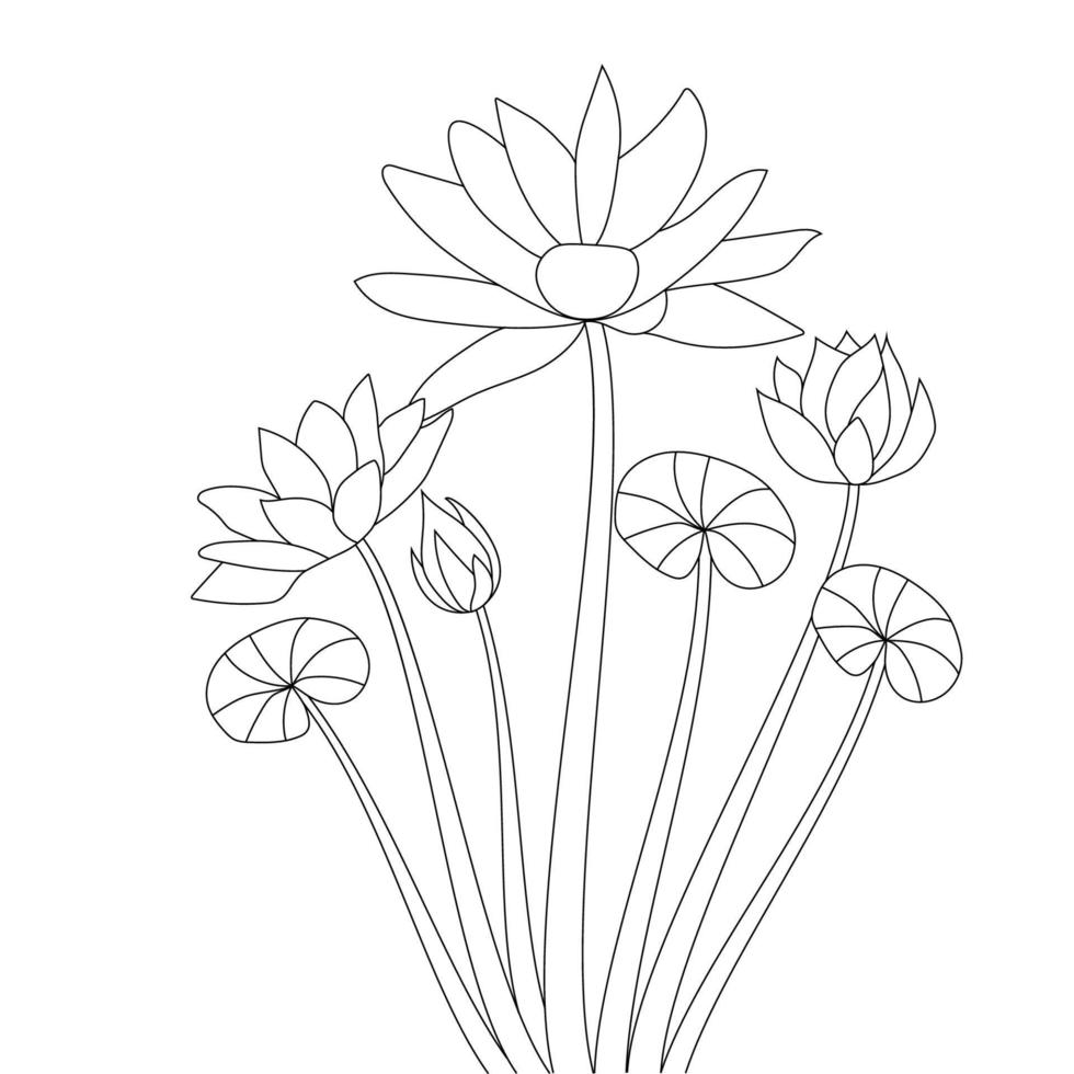 ilustração em preto e branco da flor de lótus anti-stress para colorir para crianças vetor