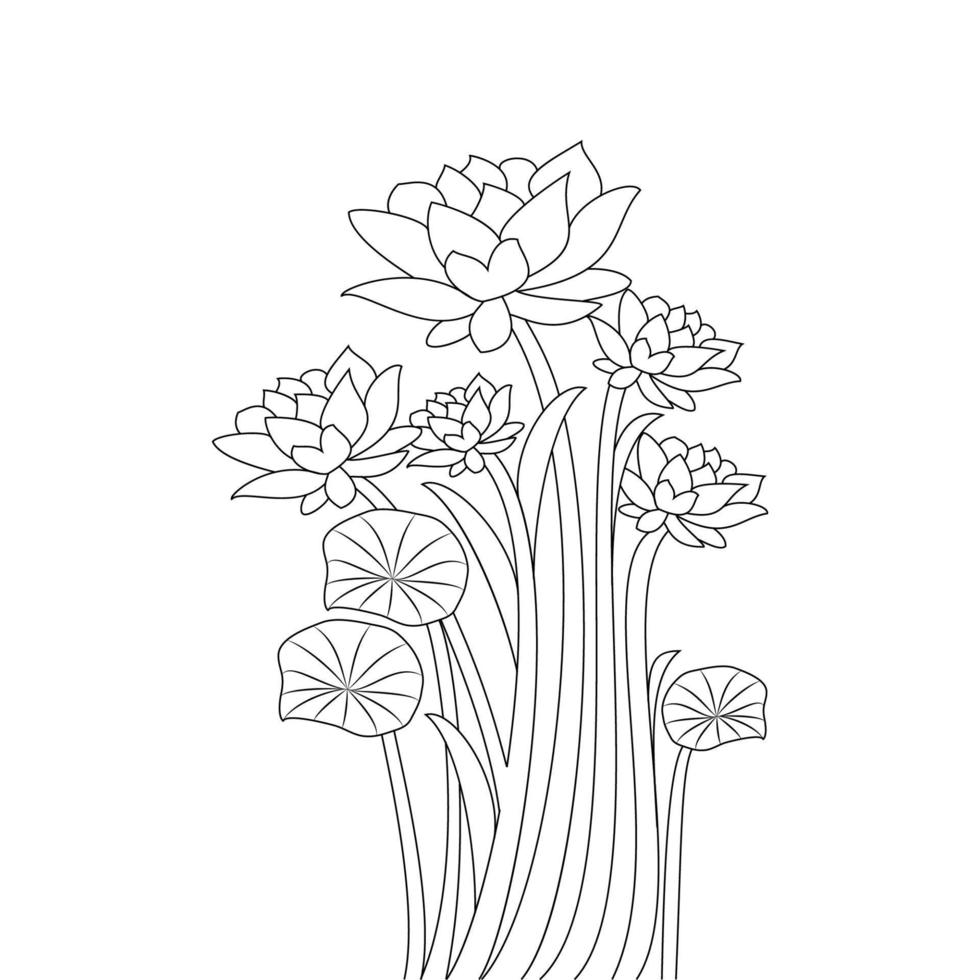 arte de lápis de desenho de linha de nenúfar de floração para colorir para ilustração educacional infantil vetor