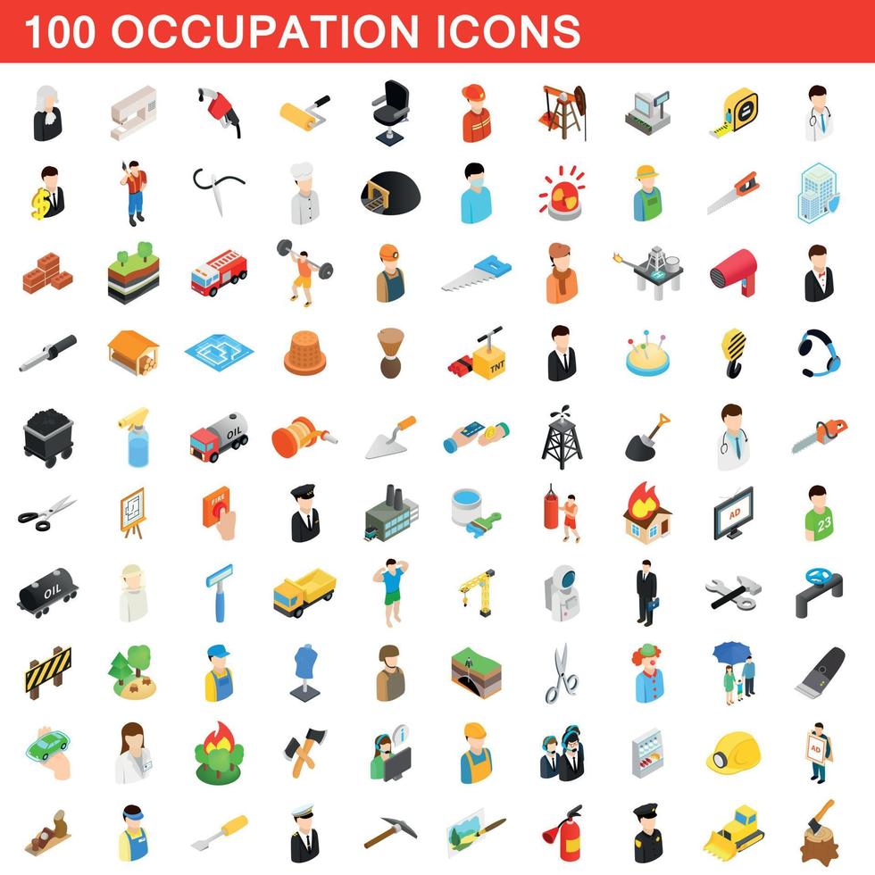 conjunto de 100 ícones de ocupação, estilo 3d isométrico vetor