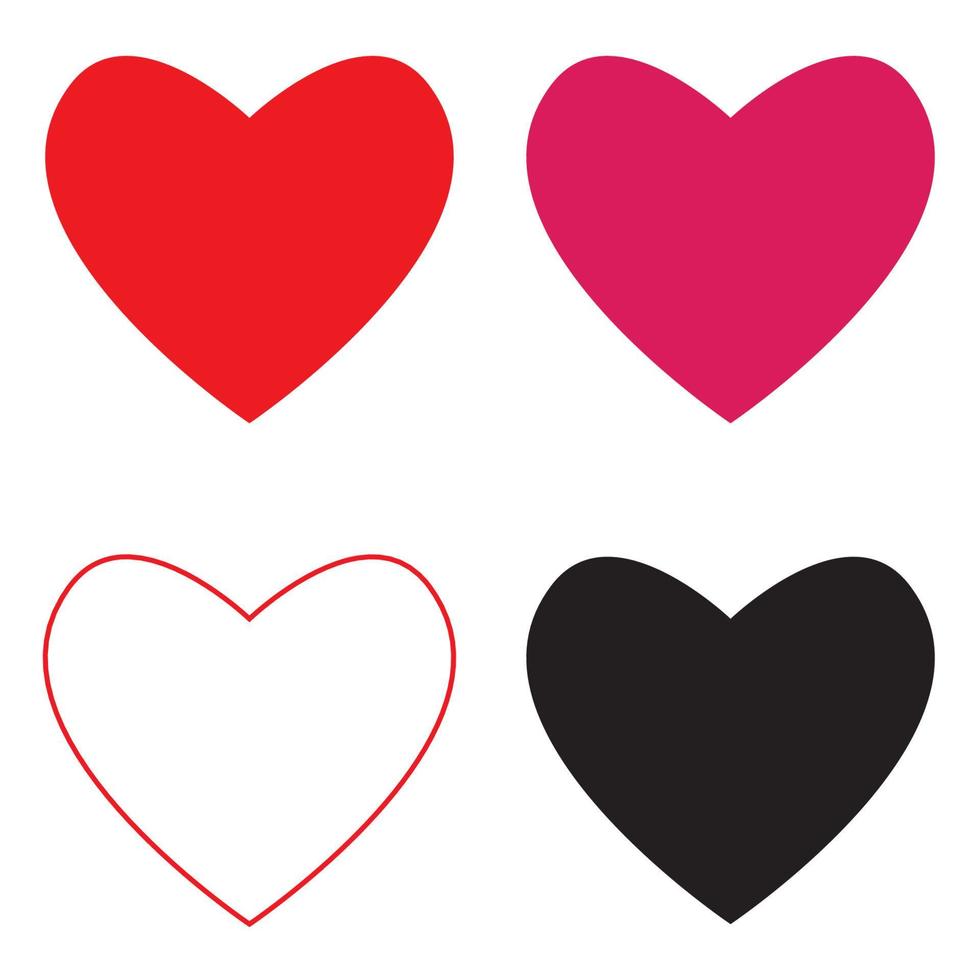 4 ícones coloridos de coração em um fundo branco vetor