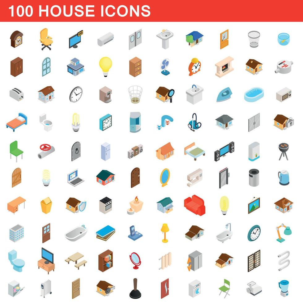 conjunto de 100 ícones de casa, estilo 3d isométrico vetor