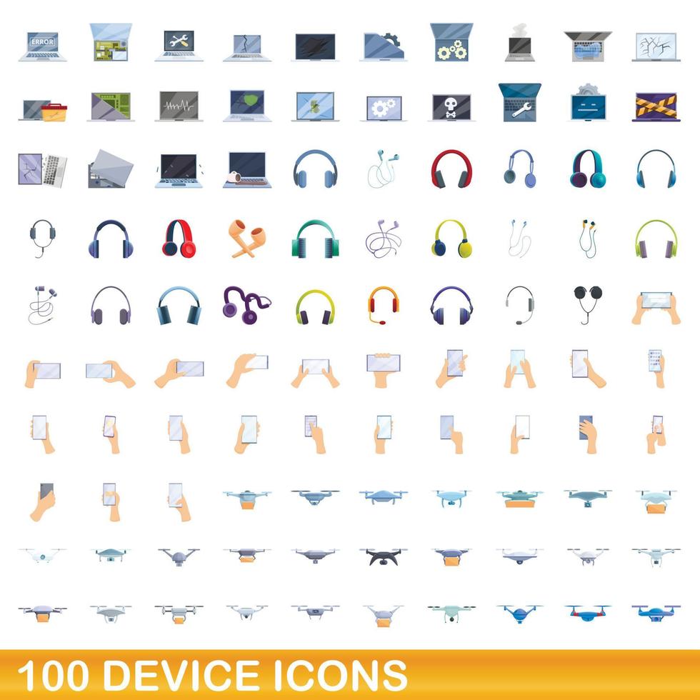 conjunto de 100 ícones de dispositivos, estilo cartoon vetor