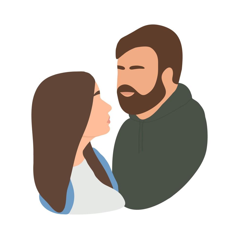ilustração romântica de um casal olhando um ao outro. vetor