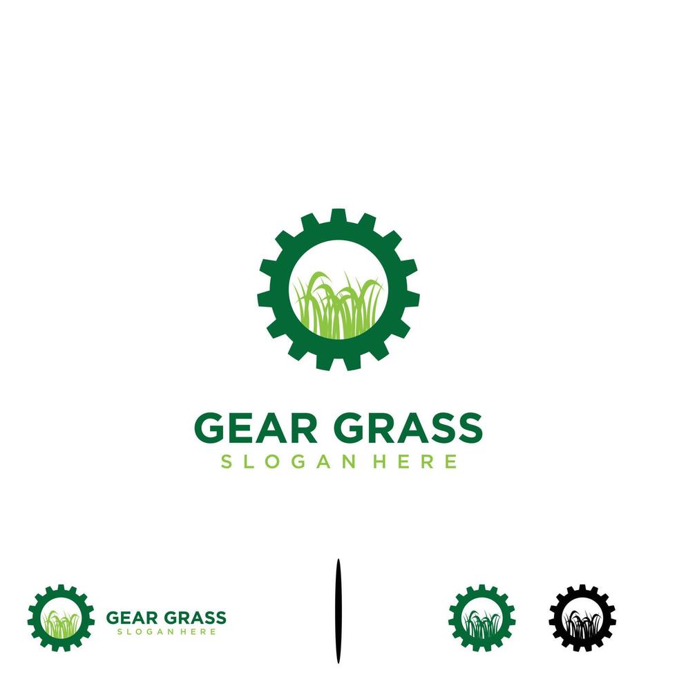 logotipo de grama de engrenagem, logotipo de grama de máquina, gramado com modelo de ícone de engrenagem vetor