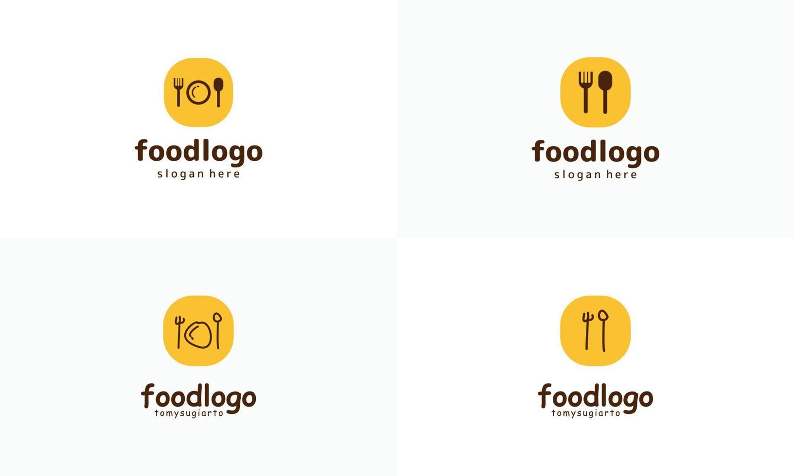 conjunto de design de logotipo de talheres em fundo isolado, modelo de ícone de logotipo desenhado à mão de comida vetor