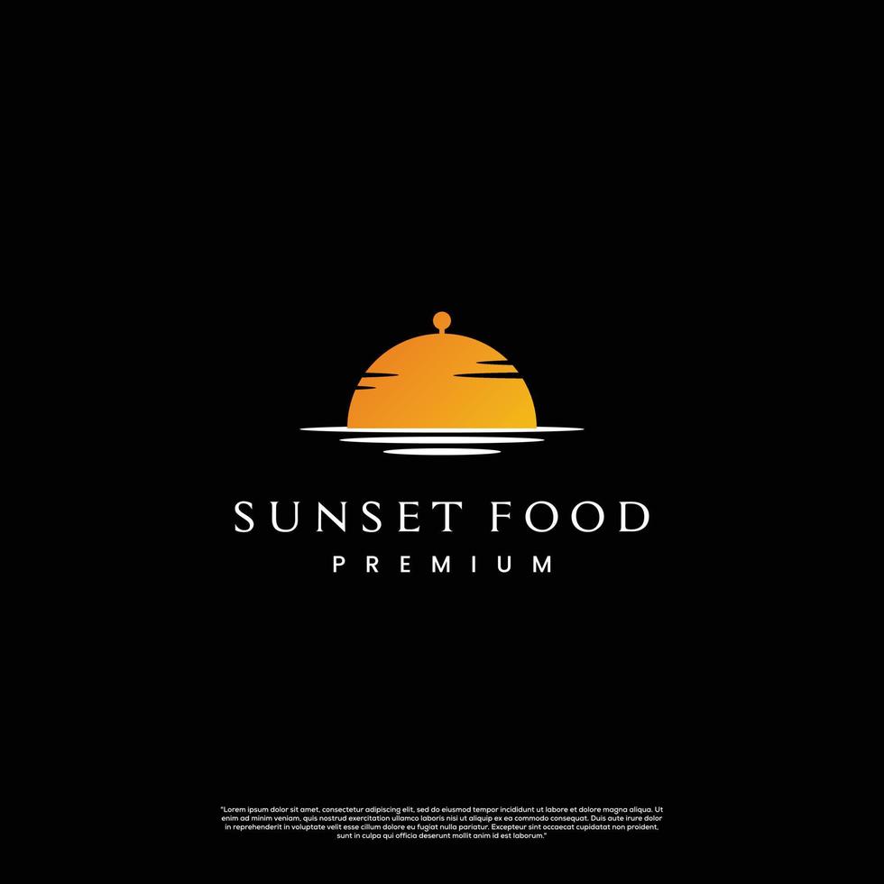 silhueta de design de logotipo de comida do sol em fundo preto vetor