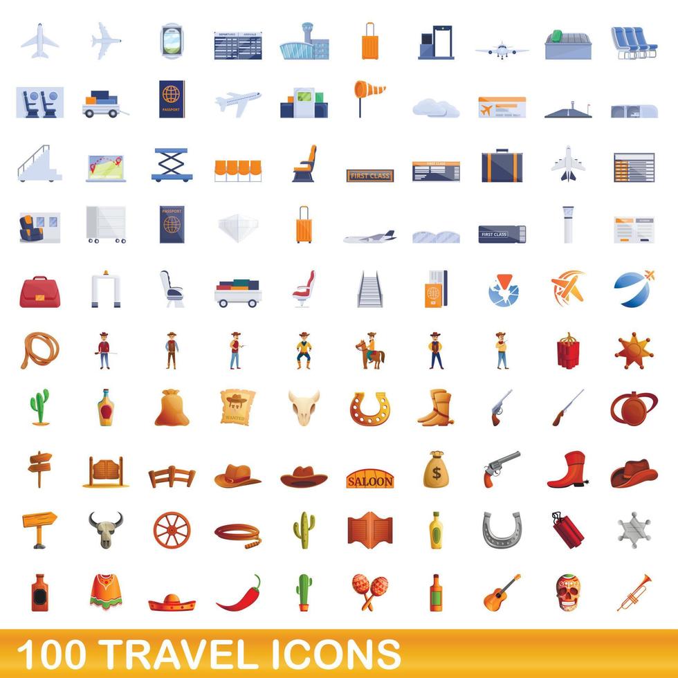 conjunto de 100 ícones de viagens, estilo cartoon vetor