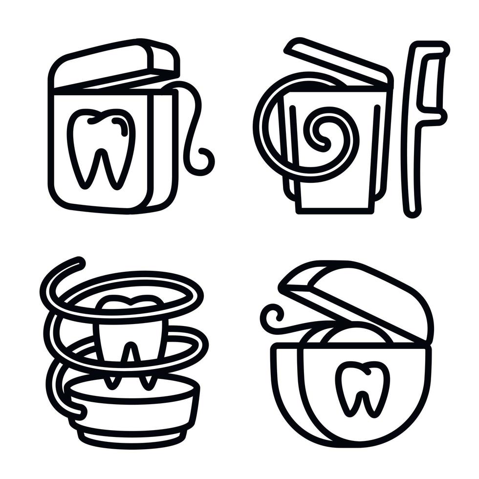 conjunto de ícones de fio dental, estilo de contorno vetor