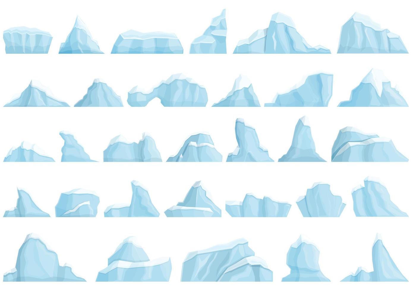 ícones de iceberg definir vetor de desenhos animados. inverno derretendo