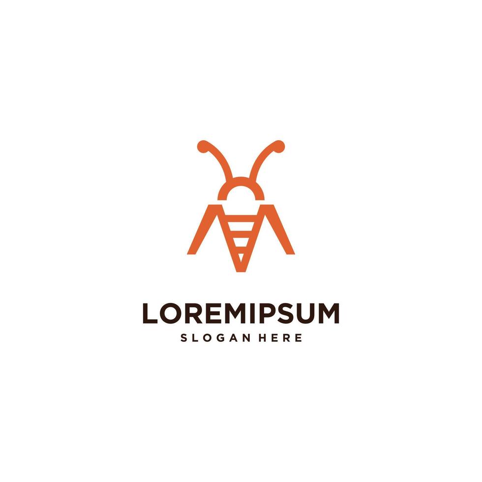 abelha com conceito moderno de design de logotipo letra m. ícone de logotipo linear de abelha vetor