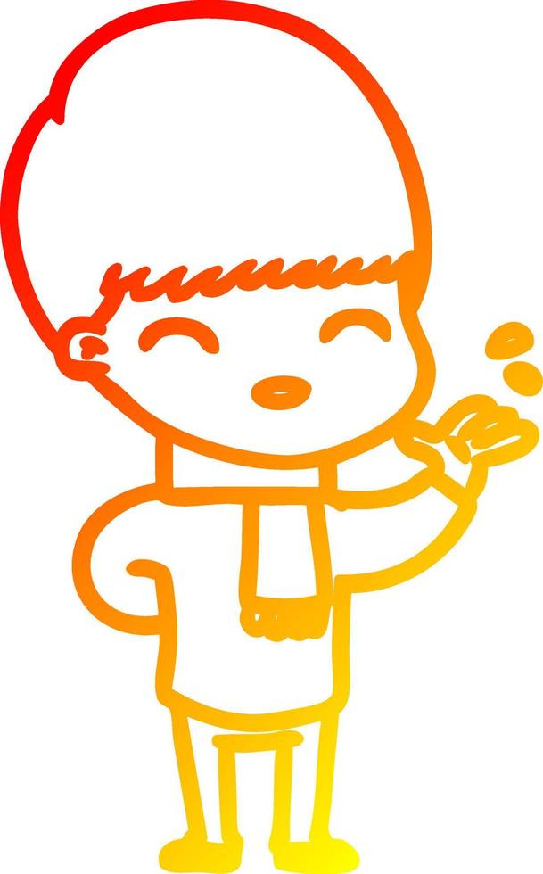 linha de gradiente quente desenhando menino de desenho animado feliz vetor