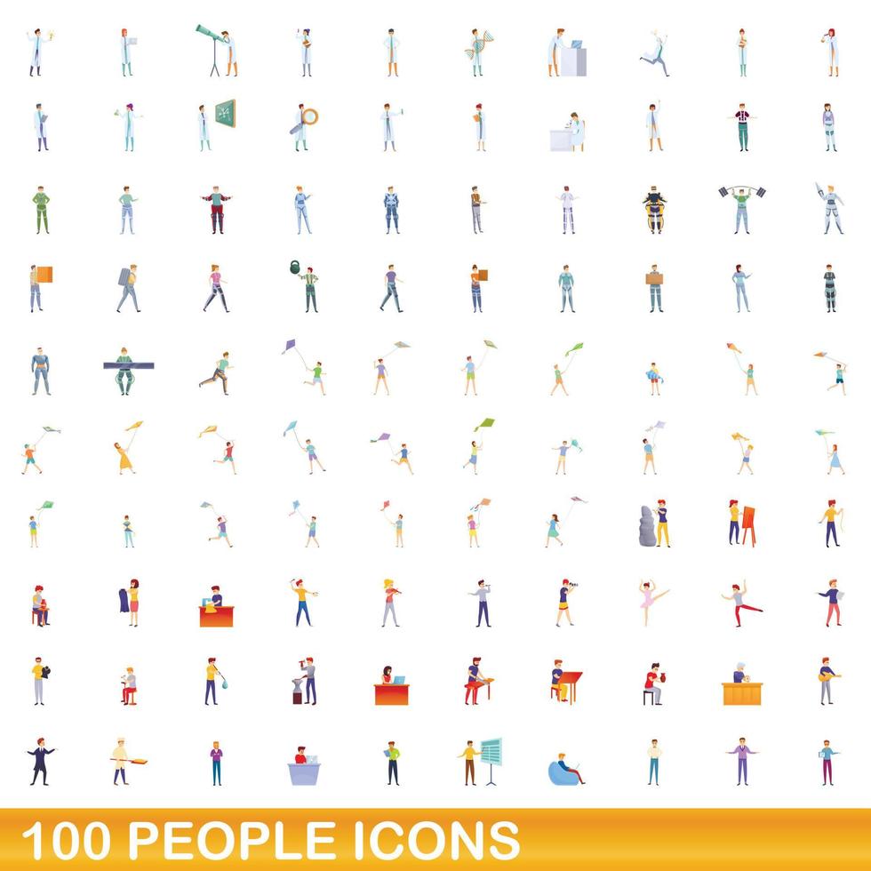 conjunto de ícones de 100 pessoas, estilo cartoon vetor