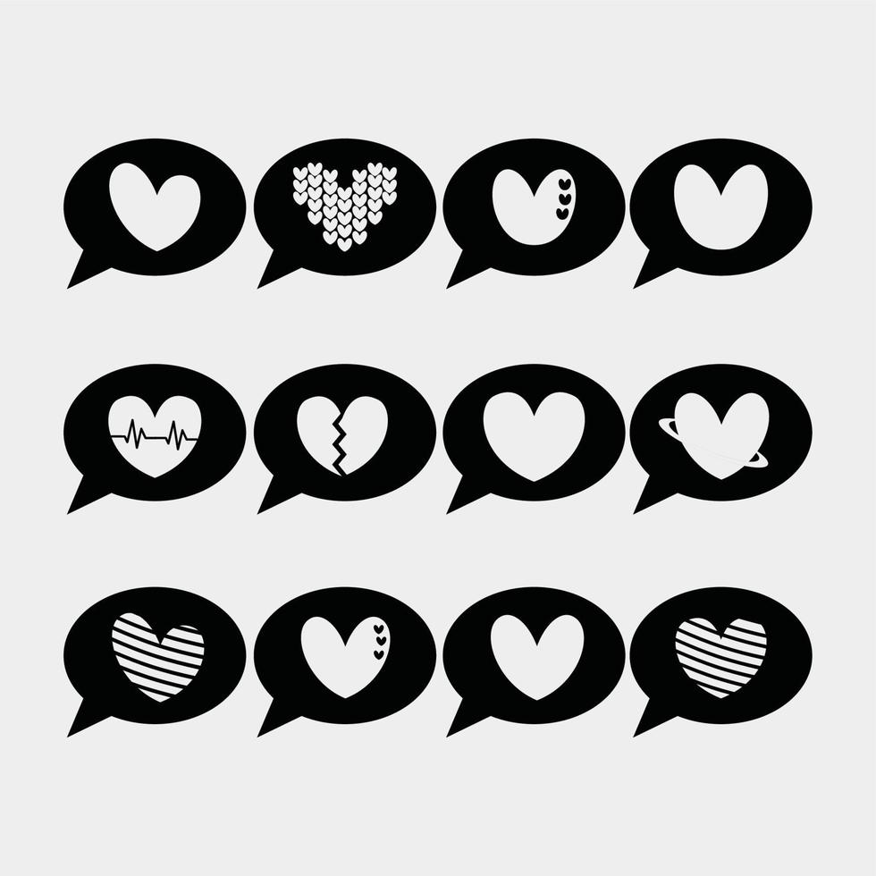 emoji de amor de silhueta definido no discurso de bolha - emoticon de amor fofo definido no discurso de bolha isolado no branco vetor