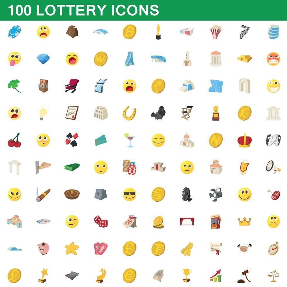 conjunto de 100 ícones de loteria, estilo cartoon vetor