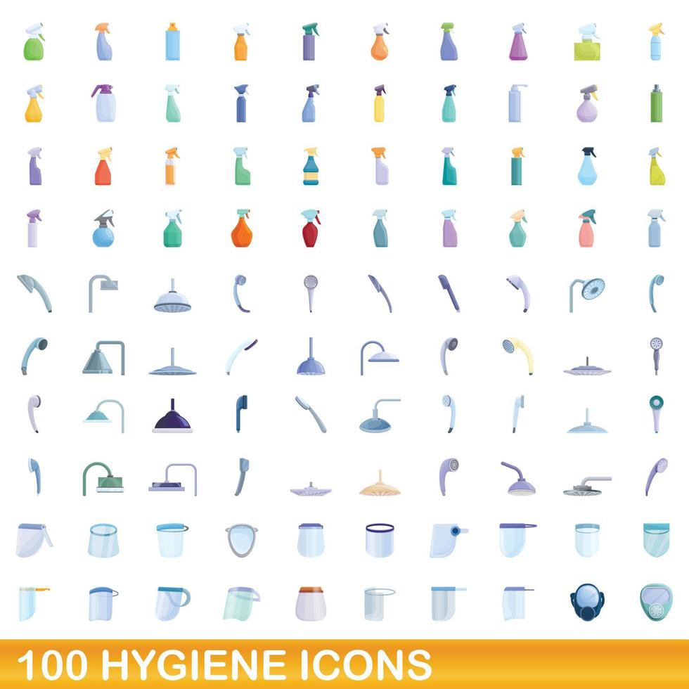 conjunto de 100 ícones de higiene, estilo cartoon vetor