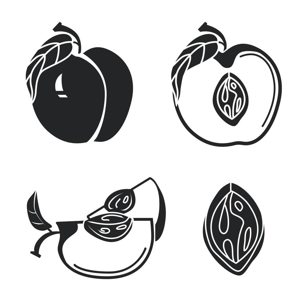 conjunto de ícones de pêssego, estilo simples vetor