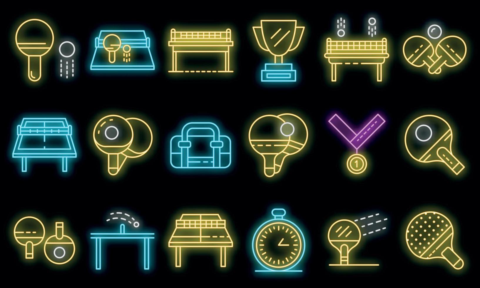 conjunto de ícones de tênis de mesa vetor neon