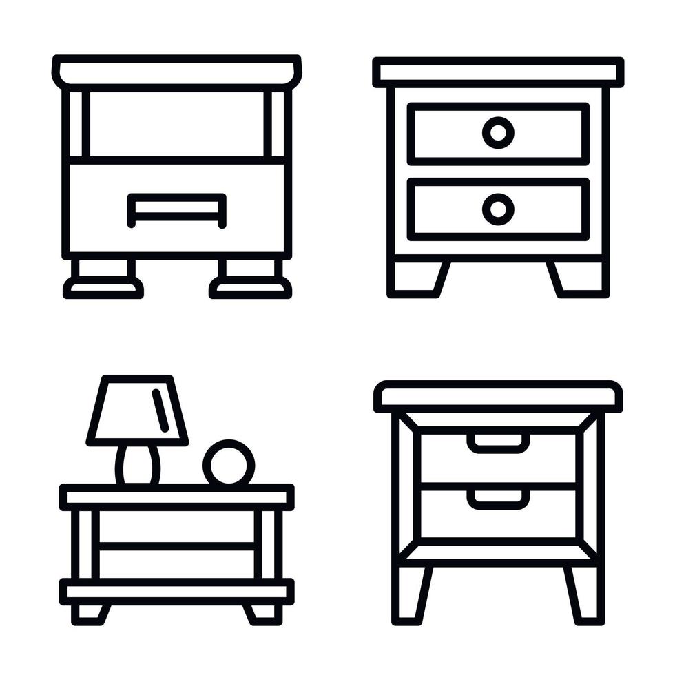 conjunto de ícones de mesa de cabeceira, estilo de estrutura de tópicos vetor