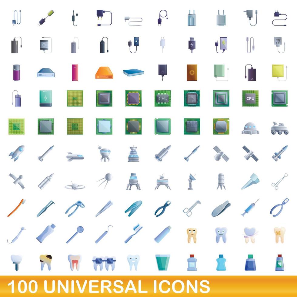 conjunto de 100 ícones universais, estilo cartoon vetor