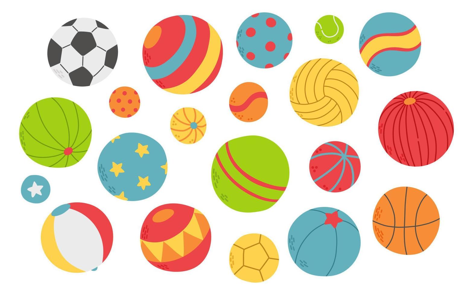 bolas definir diferentes cores e tamanhos de esporte ilustração vetorial vetor