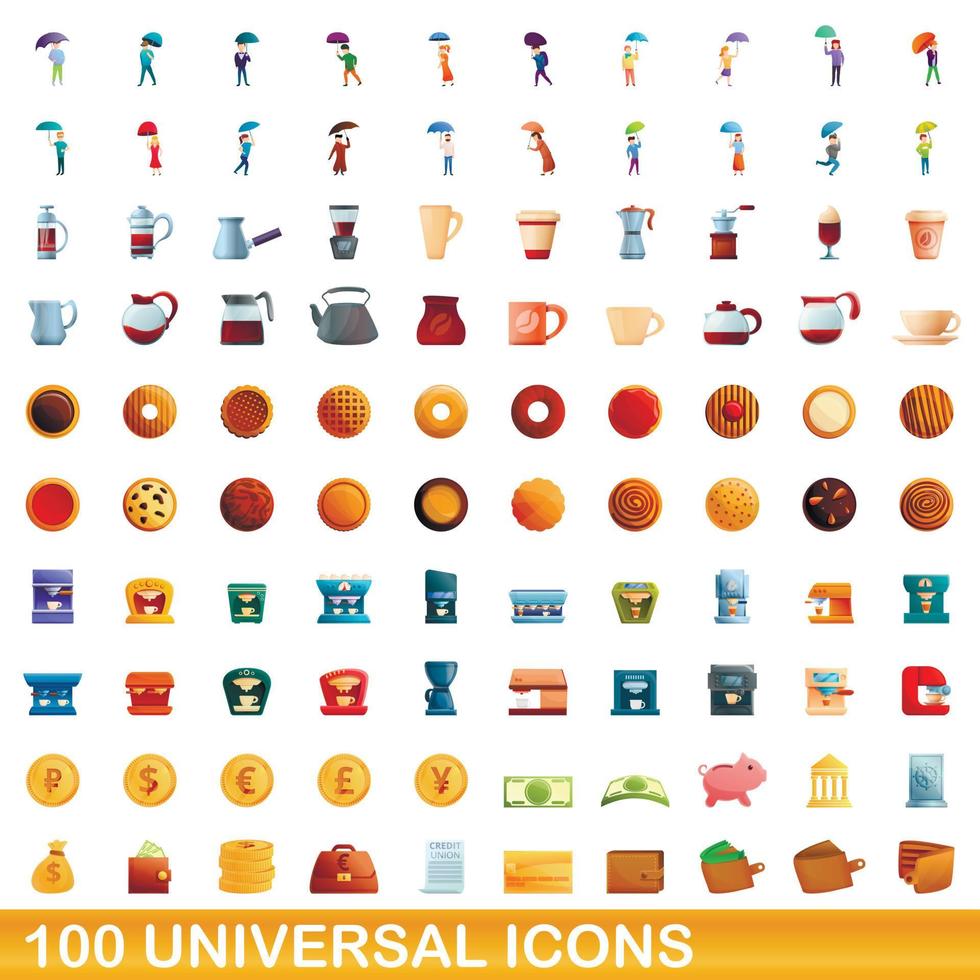 conjunto de 100 ícones universais, estilo cartoon vetor